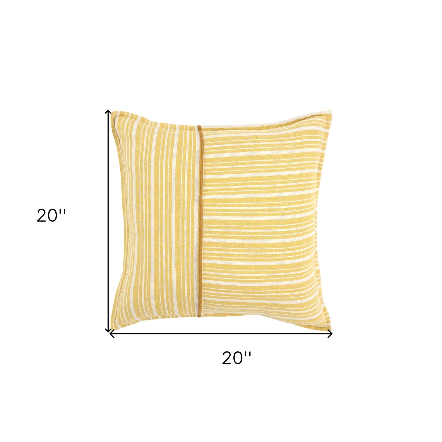 20" Yellow and White Cotton Pillow With Embroidery Edges