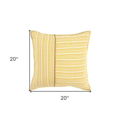 20" Yellow and White Cotton Pillow With Embroidery Edges