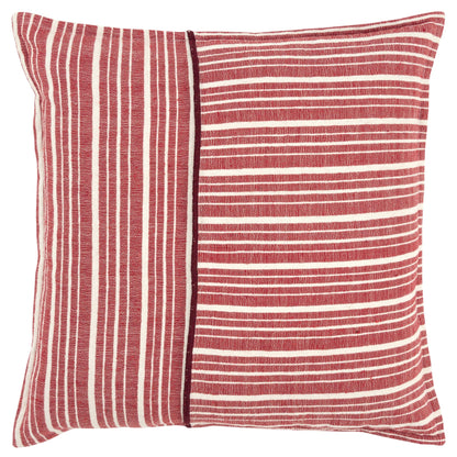 20" Red and Ivory Striped Cotton Throw Pillow