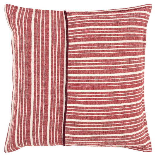 20" Red and Ivory Striped Cotton Throw Pillow