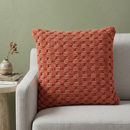 20" Terra Cotta Cotton Throw Pillow With Texture