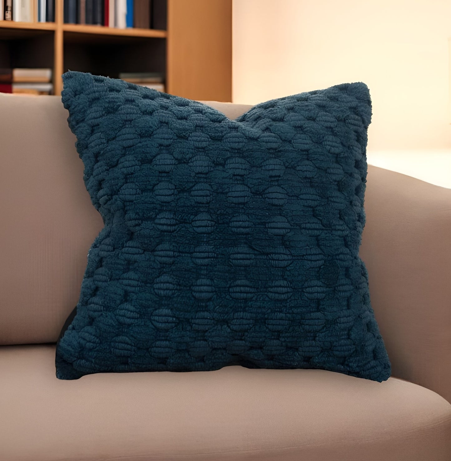 20" Teal Cotton Throw Pillow With Texture