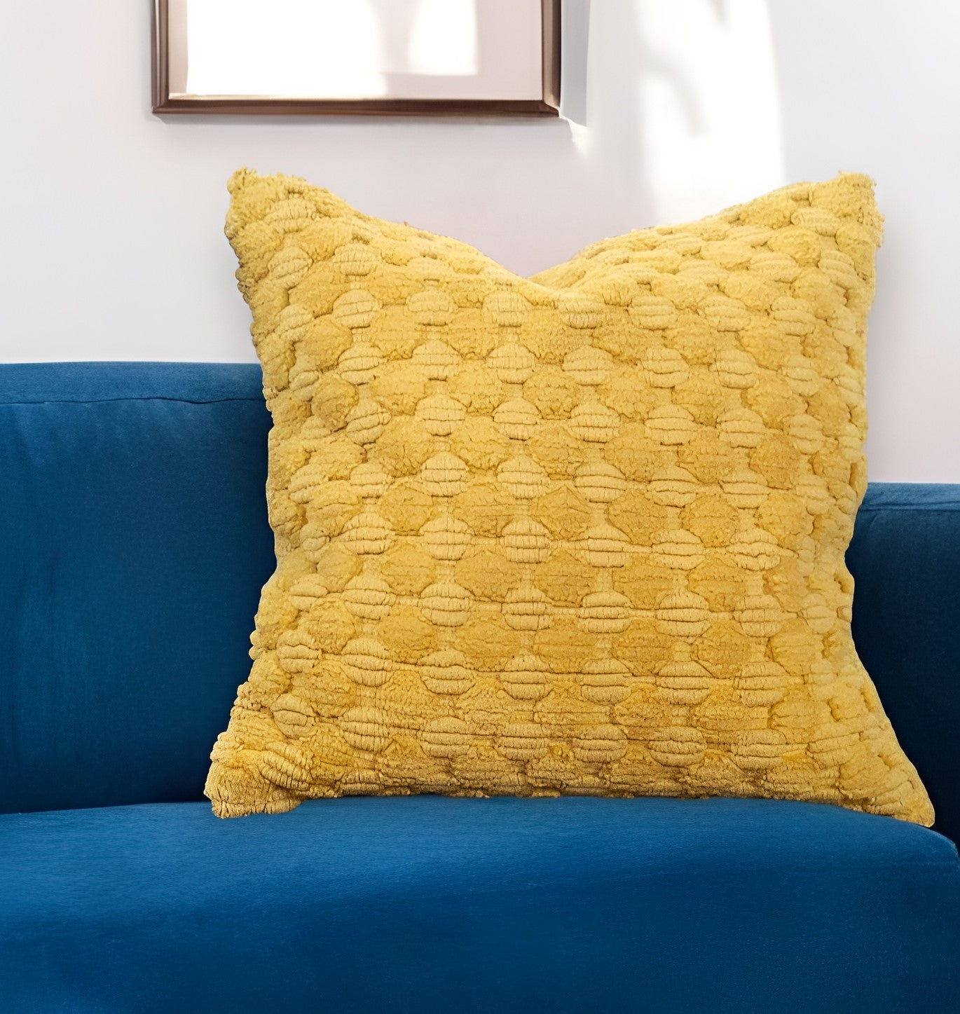 20" Yellow Cotton Throw Pillow With Texture