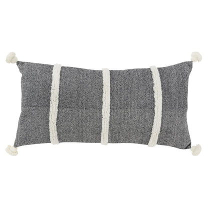 14" X 26" Black And White Weave Cotton Throw Pillow with Tassels