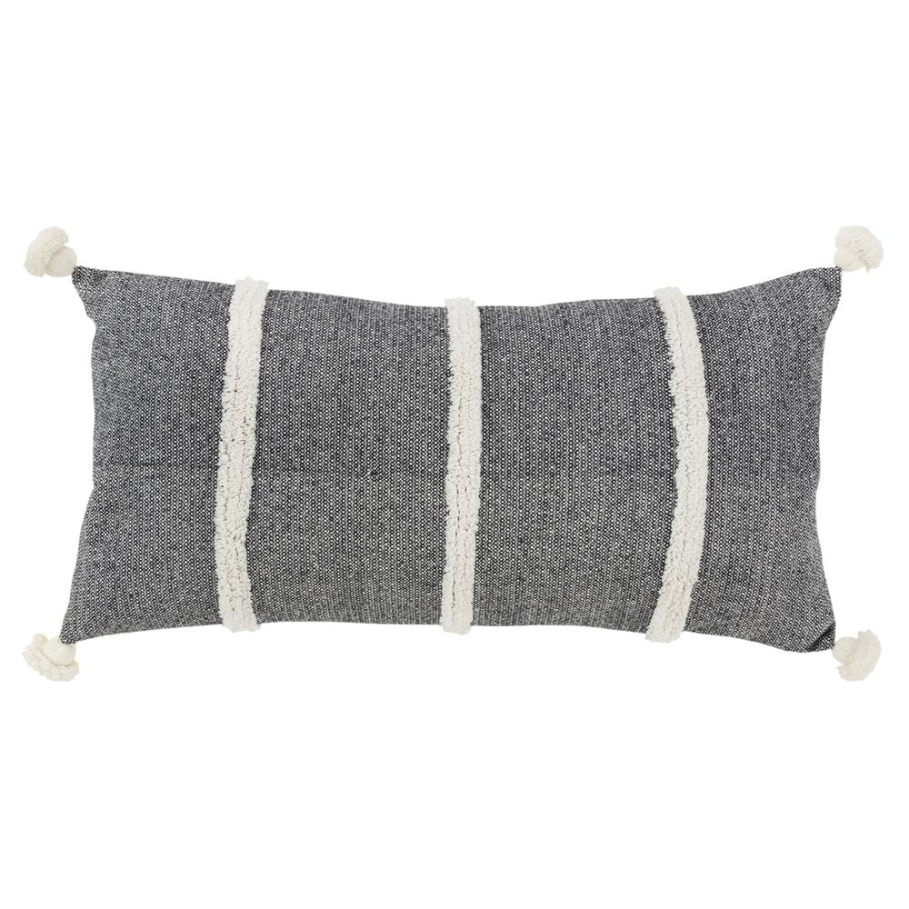 14" X 26" Black And White Weave Cotton Throw Pillow with Tassels