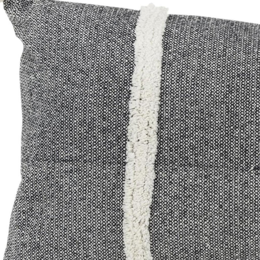 14" X 26" Black And White Weave Cotton Throw Pillow with Tassels