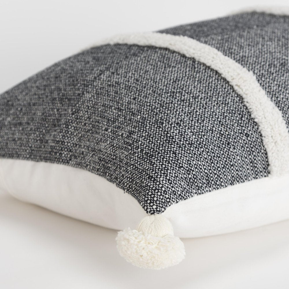 14" X 26" Black And White Weave Cotton Throw Pillow with Tassels