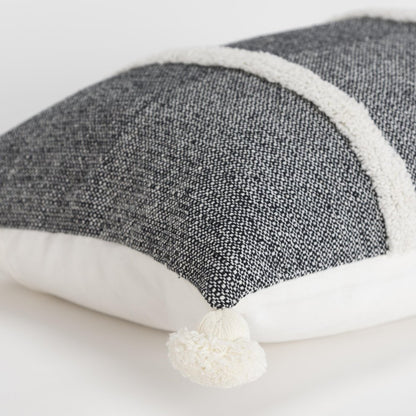 14" X 26" Black And White Weave Cotton Throw Pillow with Tassels