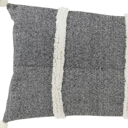 14" X 26" Black And White Weave Cotton Throw Pillow with Tassels