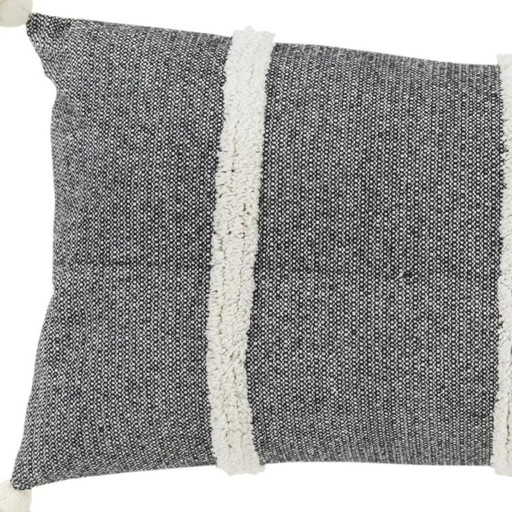 14" X 26" Black And White Weave Cotton Throw Pillow with Tassels