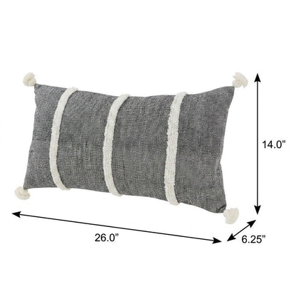 14" X 26" Black And White Weave Cotton Throw Pillow with Tassels