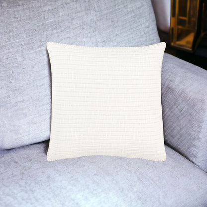 22" White Striped Cotton Throw Pillow