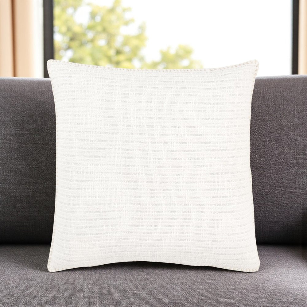 22" White Striped Cotton Throw Pillow