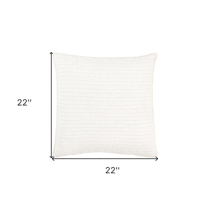 22" White Striped Cotton Throw Pillow