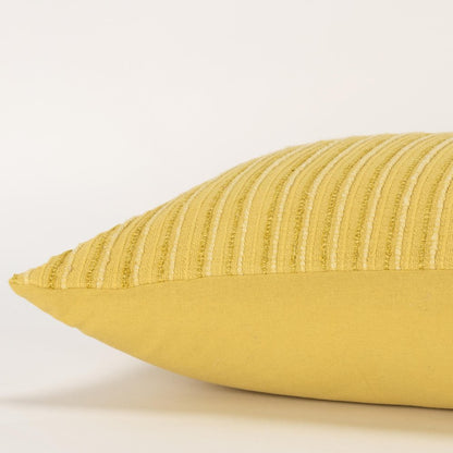 14" X 26" Yellow Lumbar Striped Cotton Blend Throw Pillow