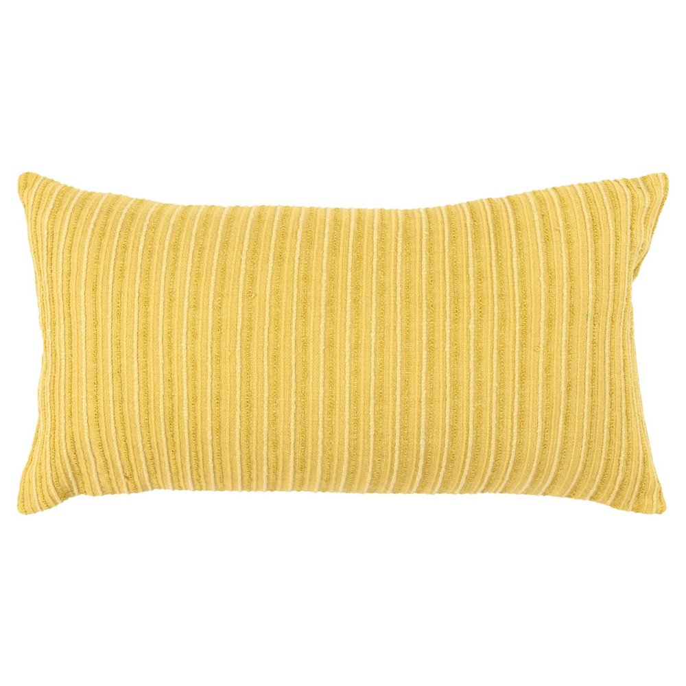 14" X 26" Yellow Lumbar Striped Cotton Blend Throw Pillow