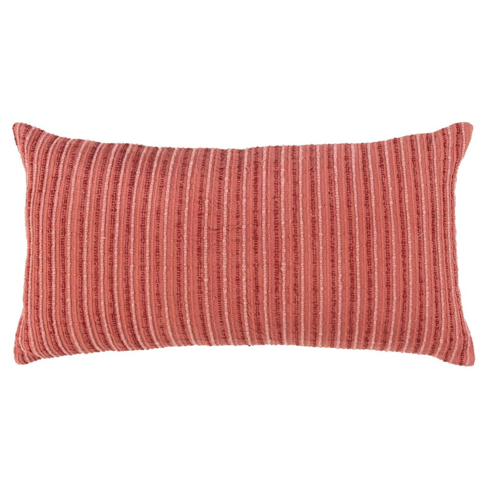 14" X 26" Terra Cotta Lumbar Striped Cotton Blend Throw Pillow