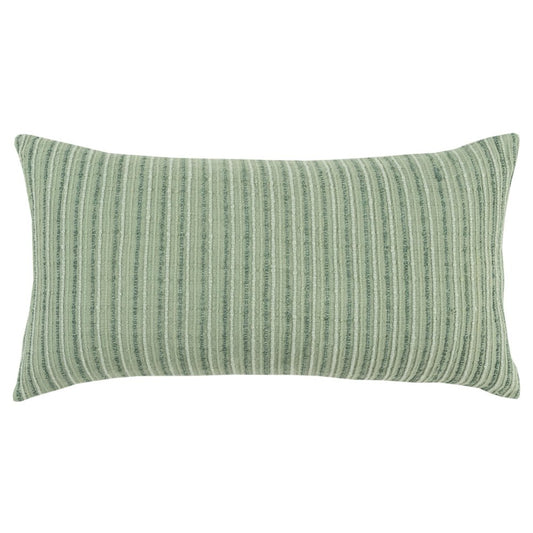 14" X 26" Green Lumbar Striped Cotton Blend Throw Pillow