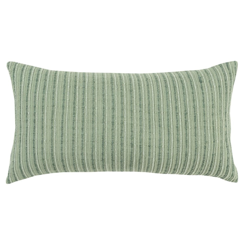 14" X 26" Green Lumbar Striped Cotton Blend Throw Pillow