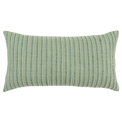 14" X 26" Green Lumbar Striped Cotton Blend Throw Pillow