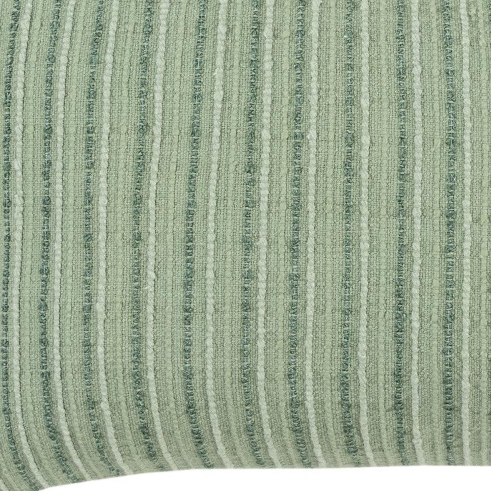 14" X 26" Green Lumbar Striped Cotton Blend Throw Pillow