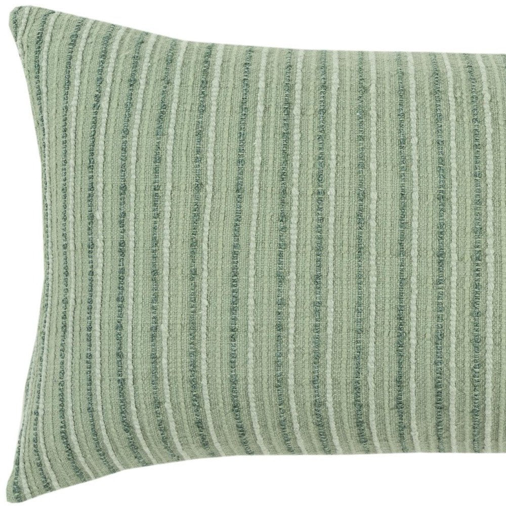 14" X 26" Green Lumbar Striped Cotton Blend Throw Pillow
