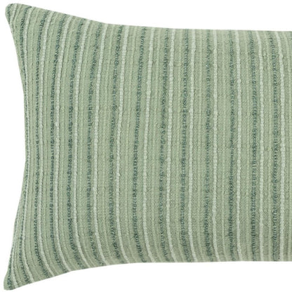 14" X 26" Green Lumbar Striped Cotton Blend Throw Pillow
