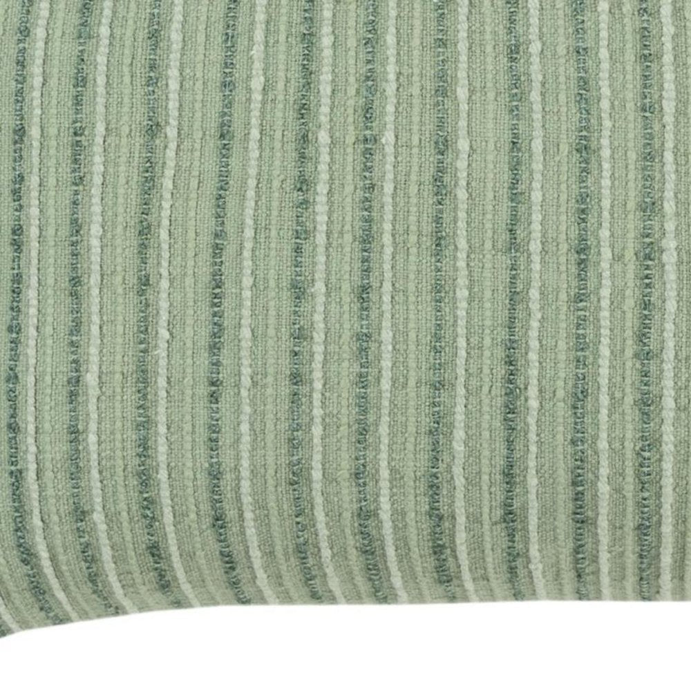 14" X 26" Green Lumbar Striped Cotton Blend Throw Pillow