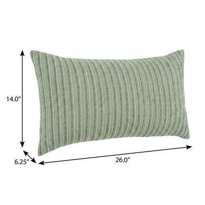 14" X 26" Green Lumbar Striped Cotton Blend Throw Pillow