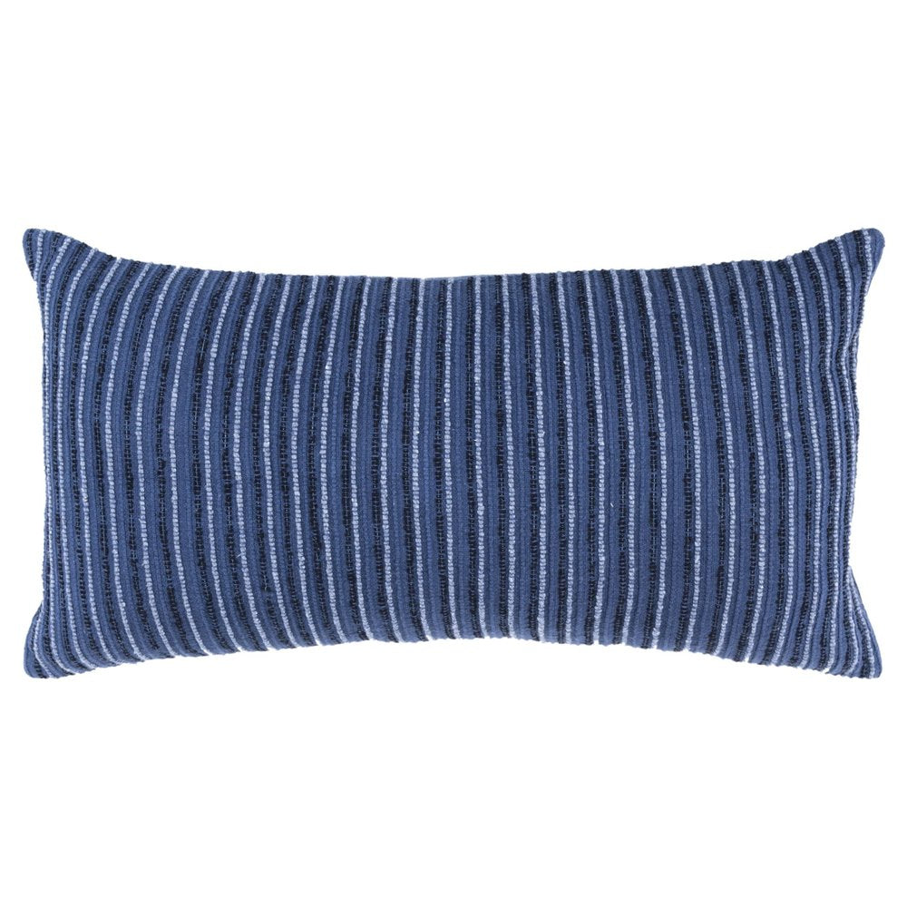 14" X 26" Blue Lumbar Striped Cotton Blend Throw Pillow