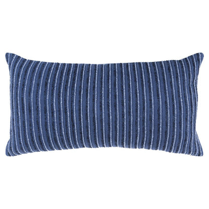 14" X 26" Blue Lumbar Striped Cotton Blend Throw Pillow