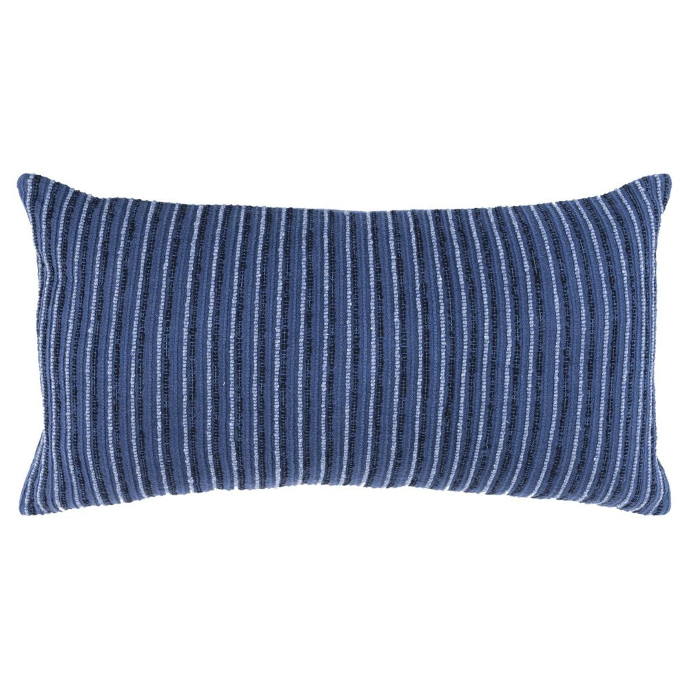 14" X 26" Blue Lumbar Striped Cotton Blend Throw Pillow