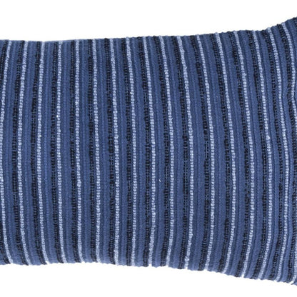 14" X 26" Blue Lumbar Striped Cotton Blend Throw Pillow