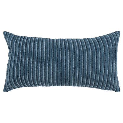 14" X 26" Blue Striped Cotton Blend Lumbar Throw Pillow
