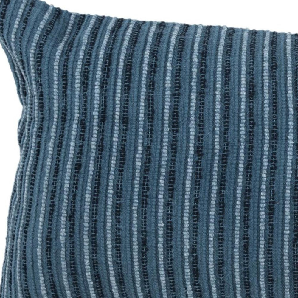 14" X 26" Blue Striped Cotton Blend Lumbar Throw Pillow