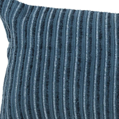 14" X 26" Blue Striped Cotton Blend Lumbar Throw Pillow