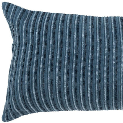 14" X 26" Blue Striped Cotton Blend Lumbar Throw Pillow