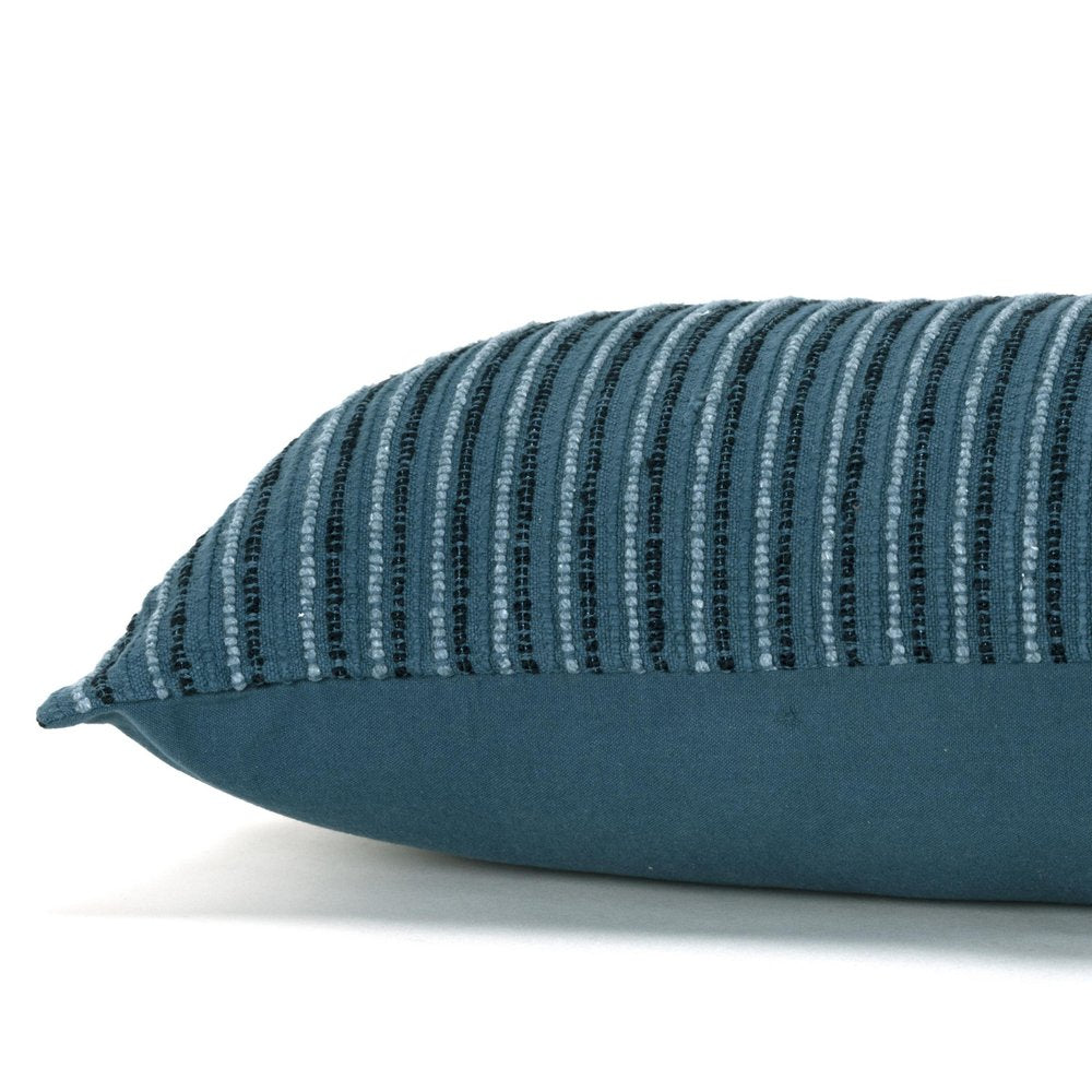 14" X 26" Blue Striped Cotton Blend Lumbar Throw Pillow