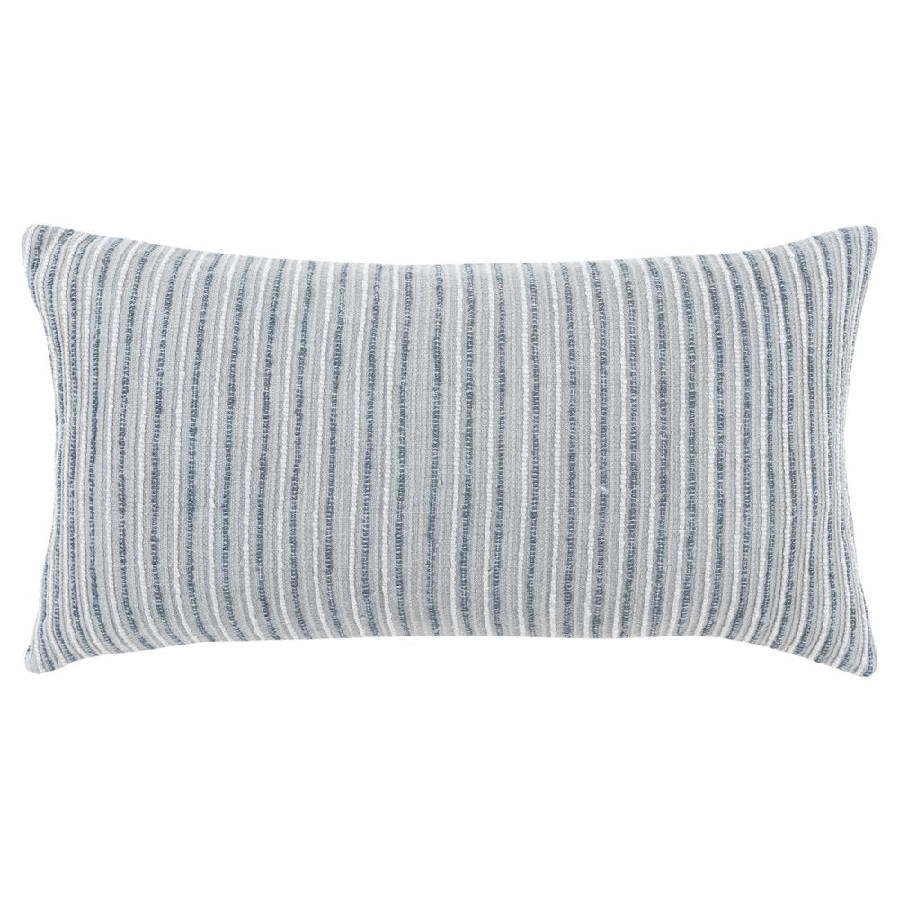 14" X 26" Gray Lumbar Striped Cotton Blend Throw Pillow