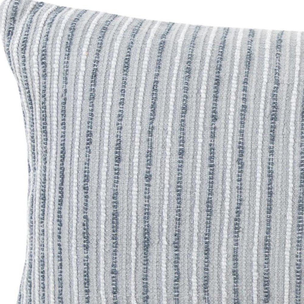 14" X 26" Gray Lumbar Striped Cotton Blend Throw Pillow
