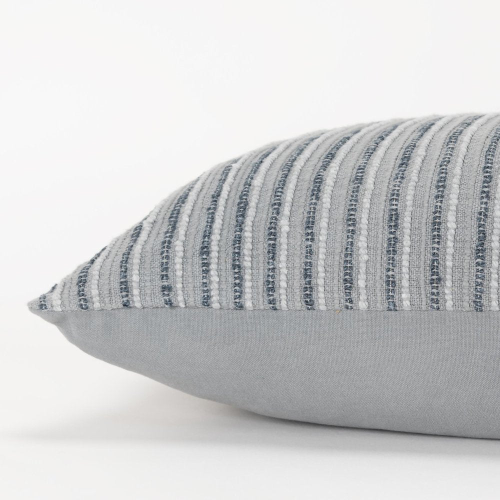 14" X 26" Gray Lumbar Striped Cotton Blend Throw Pillow