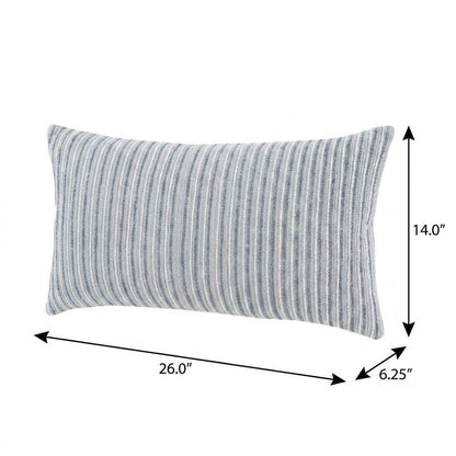 14" X 26" Gray Lumbar Striped Cotton Blend Throw Pillow
