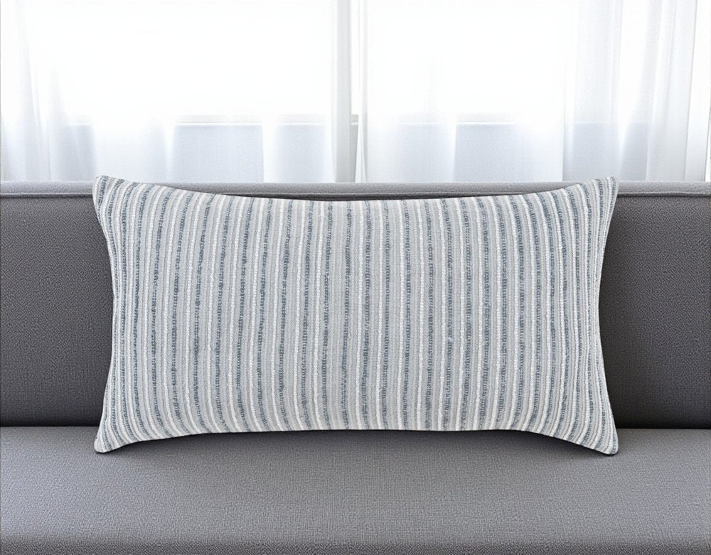 14" X 26" Gray Lumbar Striped Cotton Blend Throw Pillow