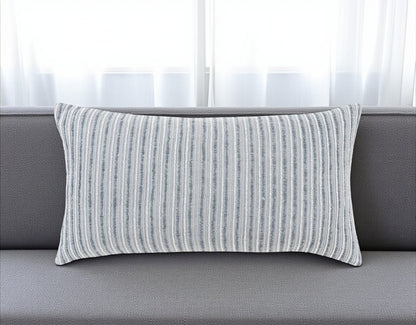 14" X 26" Gray Lumbar Striped Cotton Blend Throw Pillow