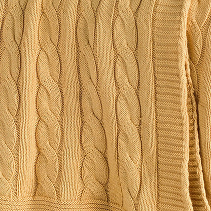 50" X 60" Yellow Cotton Cable Knitted Throw Throw Blanket