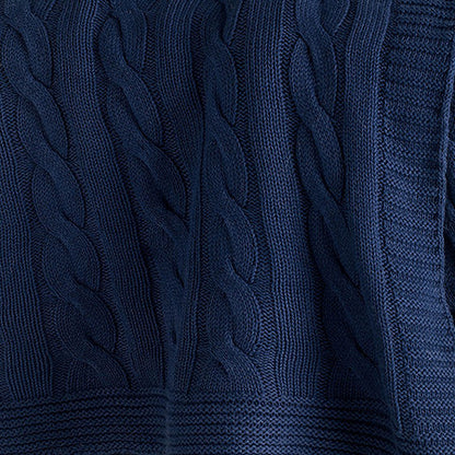 Blue Knitted 100% Cotton Throw Blanket