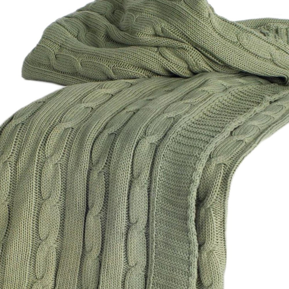 50" X 60" Olive Green Cotton Knitted Striped Throw Blanket