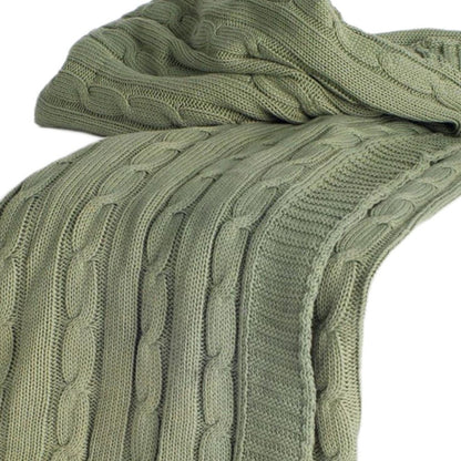50" X 60" Olive Green Cotton Knitted Striped Throw Blanket