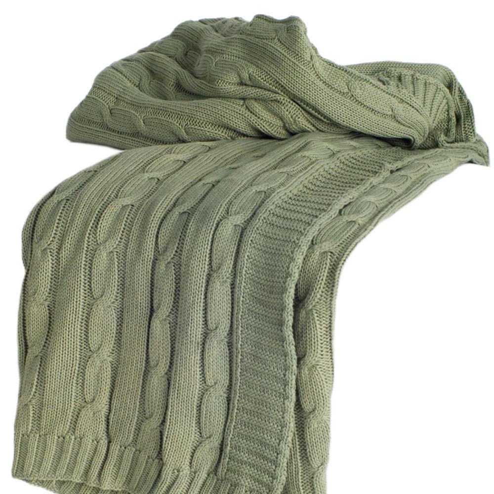 50" X 60" Olive Green Cotton Knitted Striped Throw Blanket