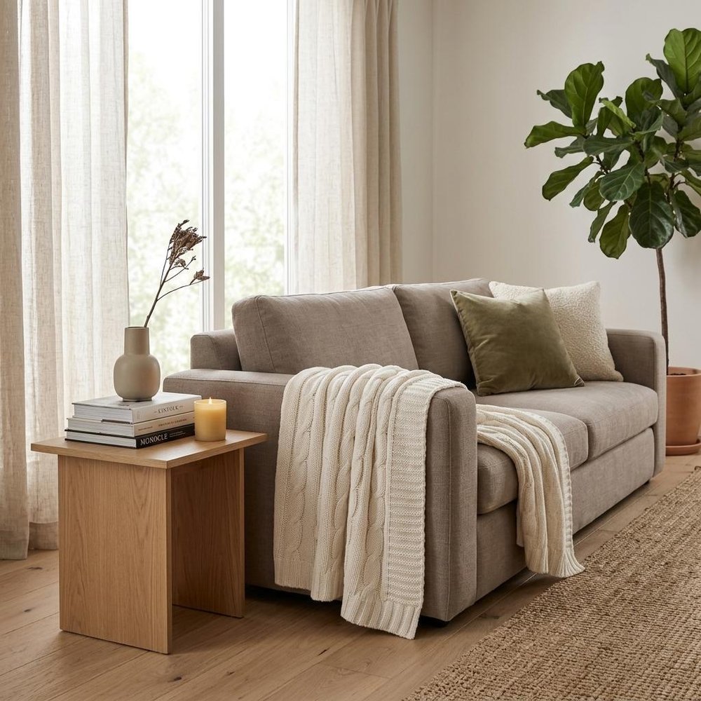 Ivory Knitted 100% Cotton Throw Blanket